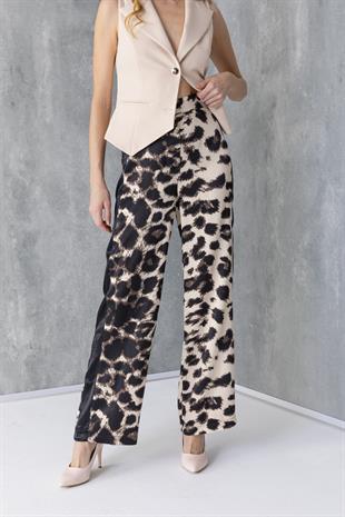 Leopar Desen Yan Şerit Garnili Pantolon 30184