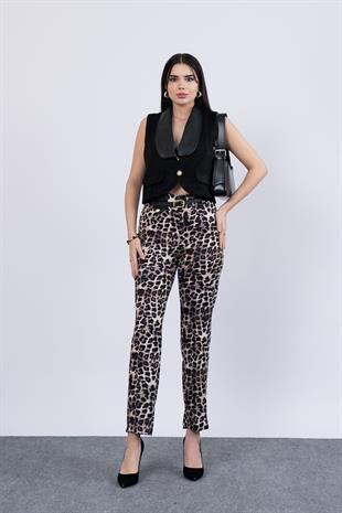 Leopar Kemerli Ve Deri Detaylı Pantolon 30191