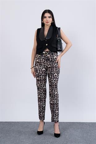 Leopar Kemerli Ve Deri Detaylı Pantolon 30191
