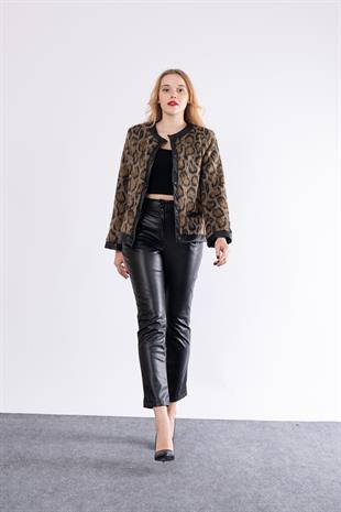 Leopar Şişme Deri Detaylı Çıtçıtlı Ceket 8602
