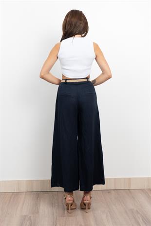 Midi Boy Hasır Kemerli Keten Pantolon 30278