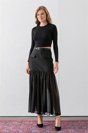 Miss Vina Şifon Alt Detaylı Kemerli Mini Etek 6816