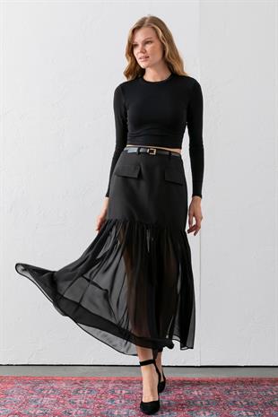 Miss Vina Şifon Alt Detaylı Kemerli Mini Etek 6816