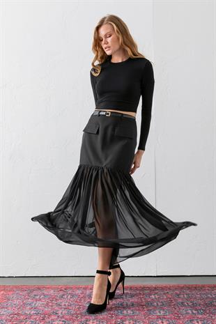 Miss Vina Şifon Alt Detaylı Kemerli Mini Etek 6816