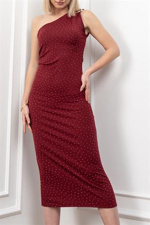 Miss Vina Taş Detaylı Tek Omuz Elbise 50339