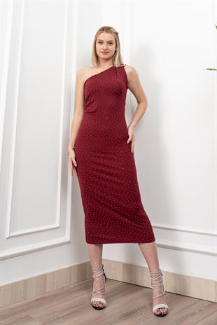 Miss Vina Taş Detaylı Tek Omuz Elbise 50339