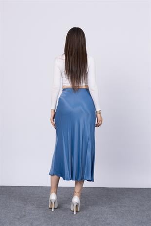 MissVina Saten Kumaş Beli Lastikli Desenli Etek 6679