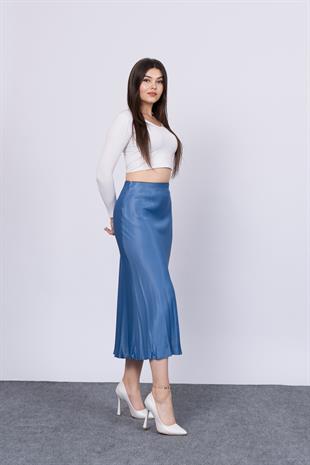 MissVina Saten Kumaş Beli Lastikli Desenli Etek 6679