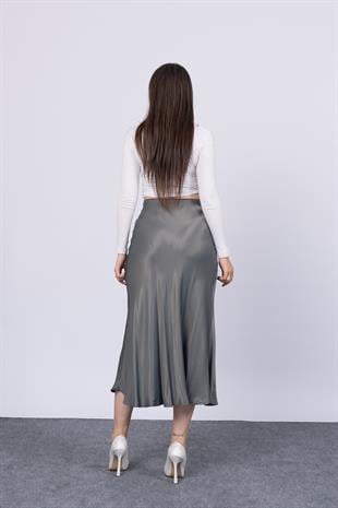 MissVina Saten Kumaş Beli Lastikli Desenli Etek 6679