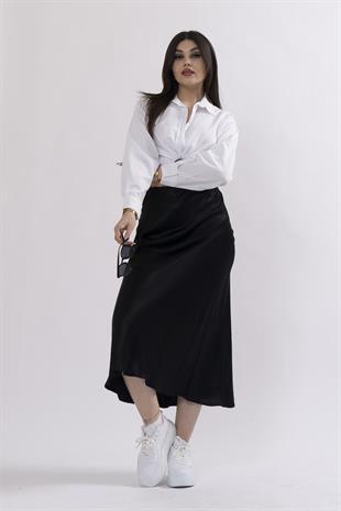 MissVina Saten Kumaş Beli Lastikli Desenli Etek 6679