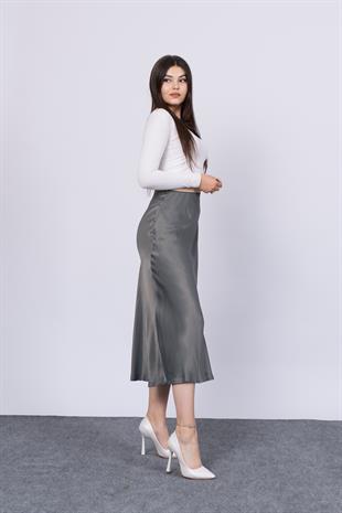 MissVina Saten Kumaş Beli Lastikli Desenli Etek 6679