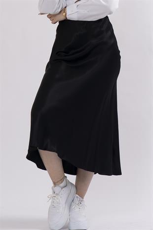 MissVina Saten Kumaş Beli Lastikli Desenli Etek 6679