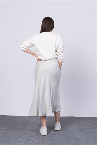 MissVina Saten Kumaş Beli Lastikli Desenli Etek 6679