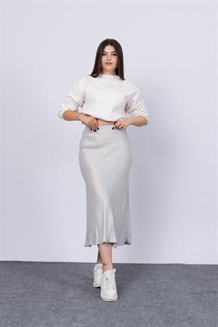 MissVina Saten Kumaş Beli Lastikli Desenli Etek 6679