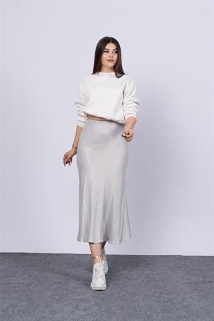 MissVina Saten Kumaş Beli Lastikli Desenli Etek 6679