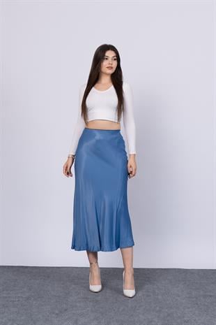 MissVina Saten Kumaş Beli Lastikli Desenli Etek 6679