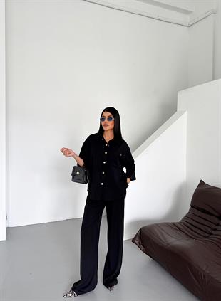 Modal Kumaş Çıtçıtlı Ceket Beli Lastikli Pantolon Takım 1208