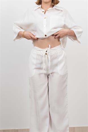 Modal Kumaş Çıtçıtlı Ceket Beli Lastikli Pantolon Takım 1208