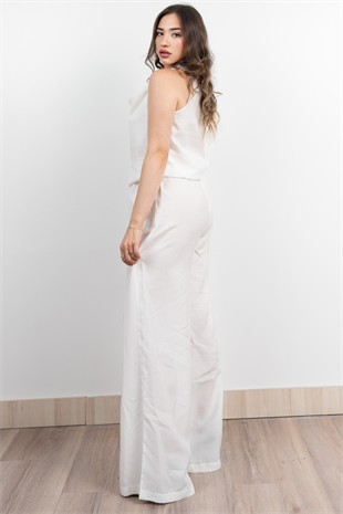 Tencel Kumaş Hafifliği Degaje Yaka Detay ve Bol Paça Pantolon Takım 1227