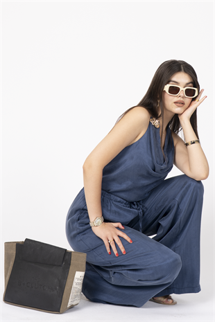 Tencel Kumaş Hafifliği Degaje Yaka Detay ve Bol Paça Pantolon Takım 1227