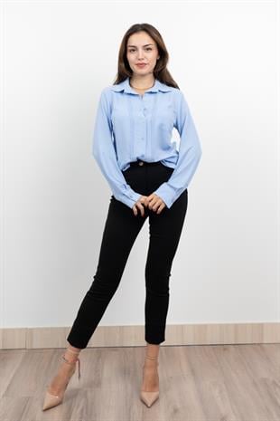 Nervür Dikişli Cepli Şifon Gömlek 7998