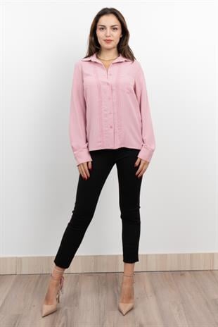 Nervür Dikişli Cepli Şifon Gömlek 7998