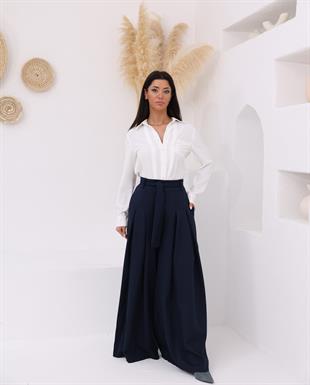 Nervür Dikişli Cepli Şifon Gömlek 7998