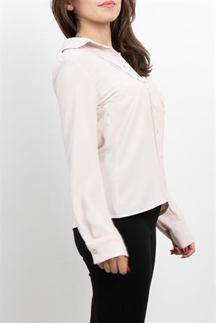 Nervür Dikişli Cepli Şifon Gömlek 7998