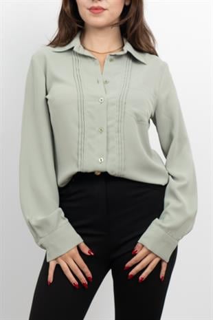 Nervür Dikişli Cepli Şifon Gömlek 7998