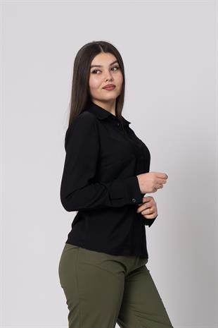 Nervür Dikişli Cepli Şifon Gömlek 7998