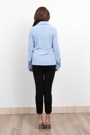 Nervür Dikişli Cepli Şifon Gömlek 7998