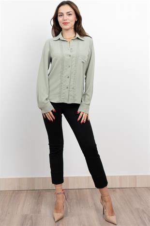 Nervür Dikişli Cepli Şifon Gömlek 7998