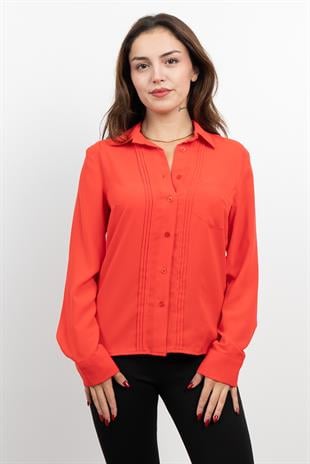 Nervür Dikişli Cepli Şifon Gömlek 7998