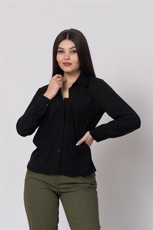Nervür Dikişli Cepli Şifon Gömlek 7998