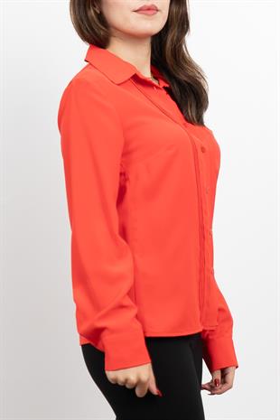 Nervür Dikişli Cepli Şifon Gömlek 7998