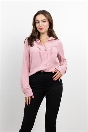 Nervür Dikişli Cepli Şifon Gömlek 7998