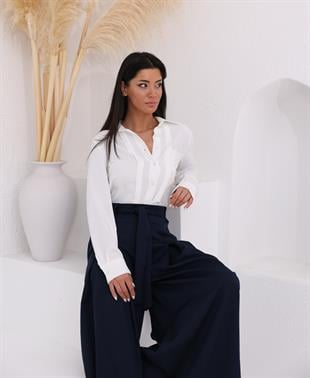 Nervür Dikişli Cepli Şifon Gömlek 7998