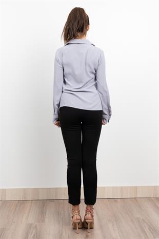Nervür Dikişli Cepli Şifon Gömlek 7998