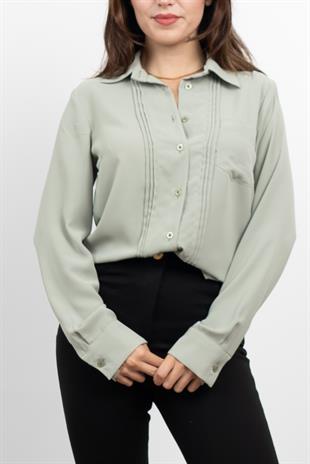 Nervür Dikişli Cepli Şifon Gömlek 7998