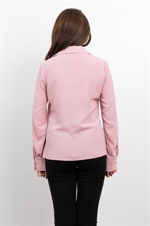 Nervür Dikişli Cepli Şifon Gömlek 7998