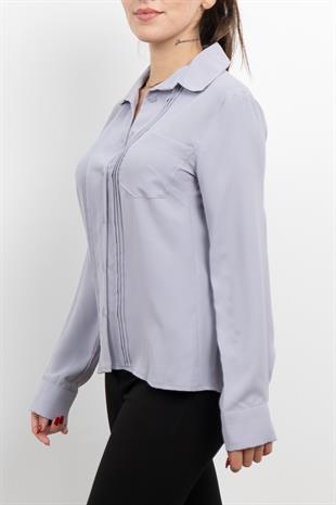 Nervür Dikişli Cepli Şifon Gömlek 7998