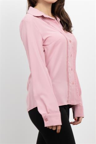 Nervür Dikişli Cepli Şifon Gömlek 7998
