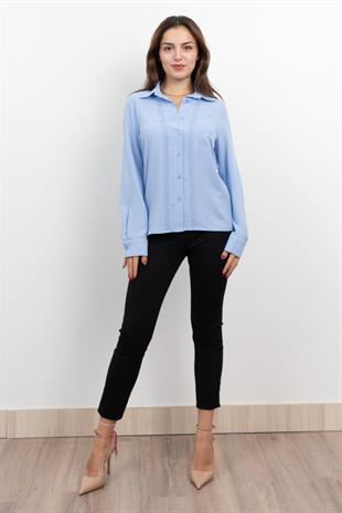 Nervür Dikişli Cepli Şifon Gömlek 7998