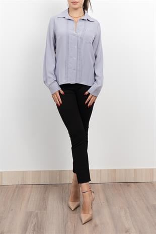 Nervür Dikişli Cepli Şifon Gömlek 7998