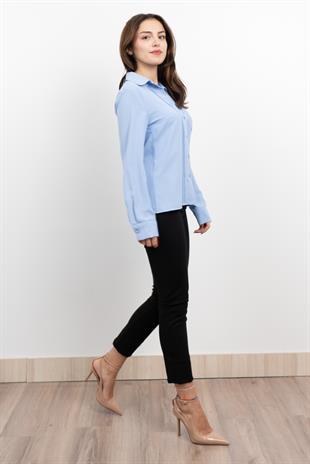 Nervür Dikişli Cepli Şifon Gömlek 7998