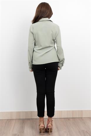 Nervür Dikişli Cepli Şifon Gömlek 7998