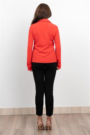 Nervür Dikişli Cepli Şifon Gömlek 7998