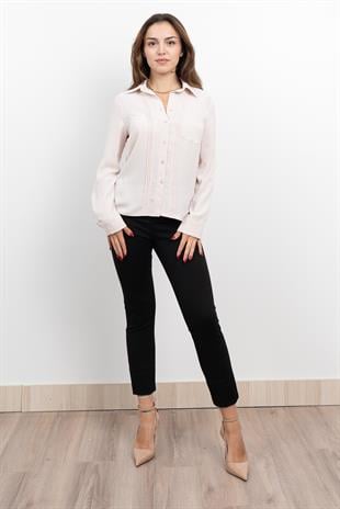 Nervür Dikişli Cepli Şifon Gömlek 7998