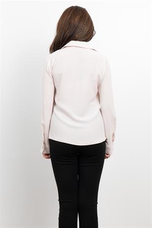 Nervür Dikişli Cepli Şifon Gömlek 7998