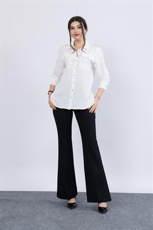 Omuz Apolet Detaylı Uzun Kol Gömlek 7996